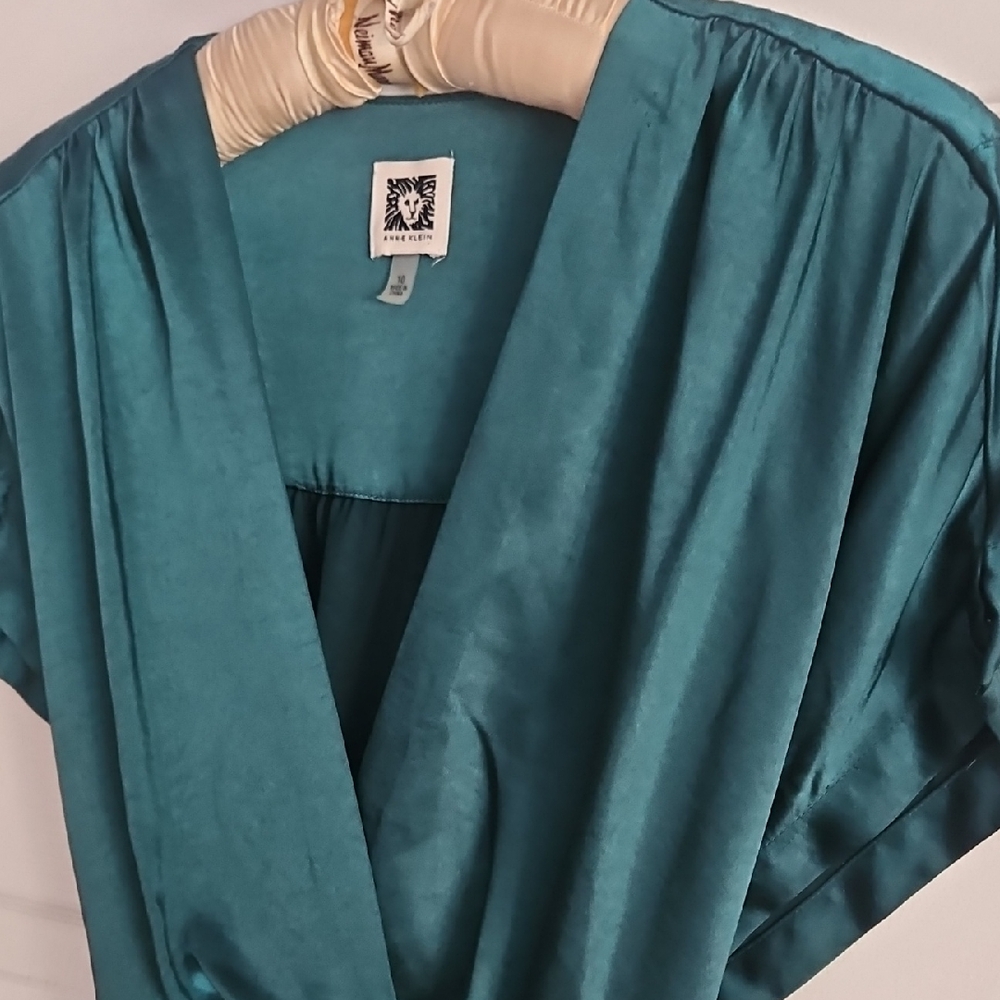 Teal Satin V-Neck Blouse